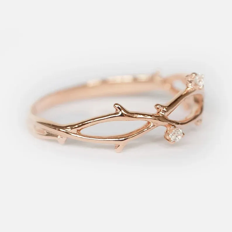 Leaf Wedding Band  - 14k Rose Gold Vermeil Wedding Band - Vintage Wedding Band