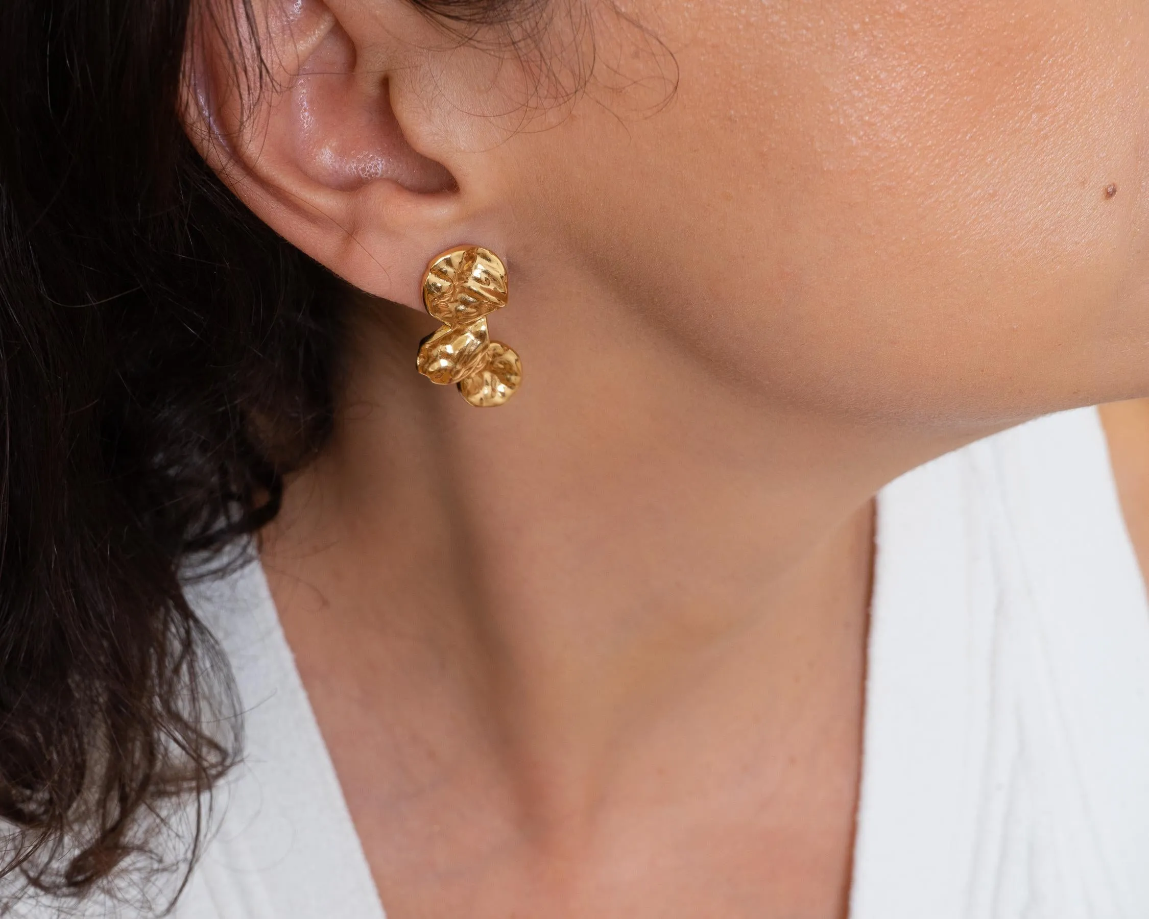 Long Gold Wavy Stud Earrings