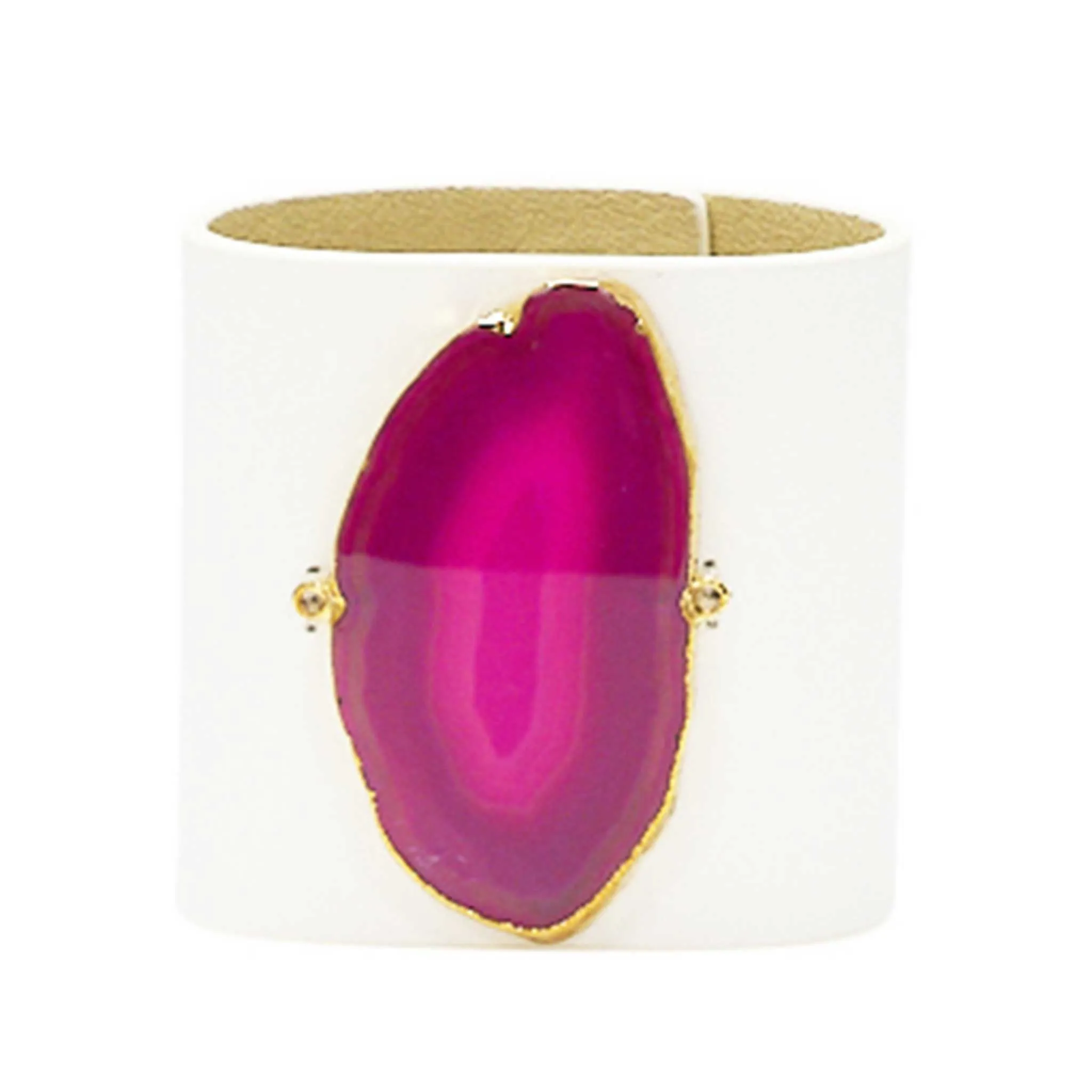 LOVED CUFF - MOONSTONE WHITE LEATHER WITH PINK AGATE  S.1.03.005.1102