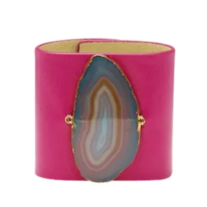LOVED CUFF - PINK RUBY LEATHER WITH BROWN AGATE  M.1.01.002.2049