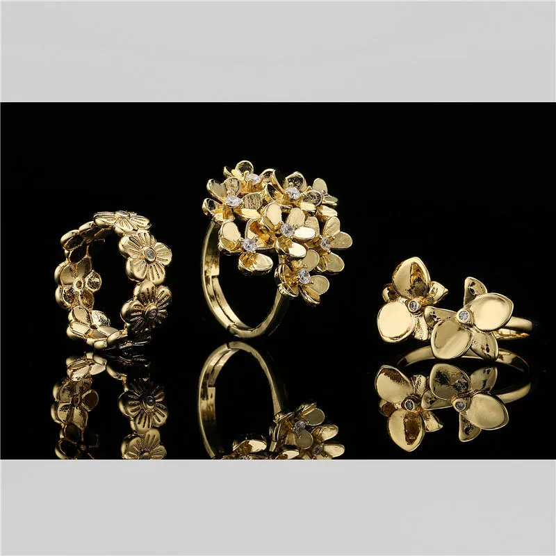 Minimalist Women Flower Geometric Copper Inlay Rings