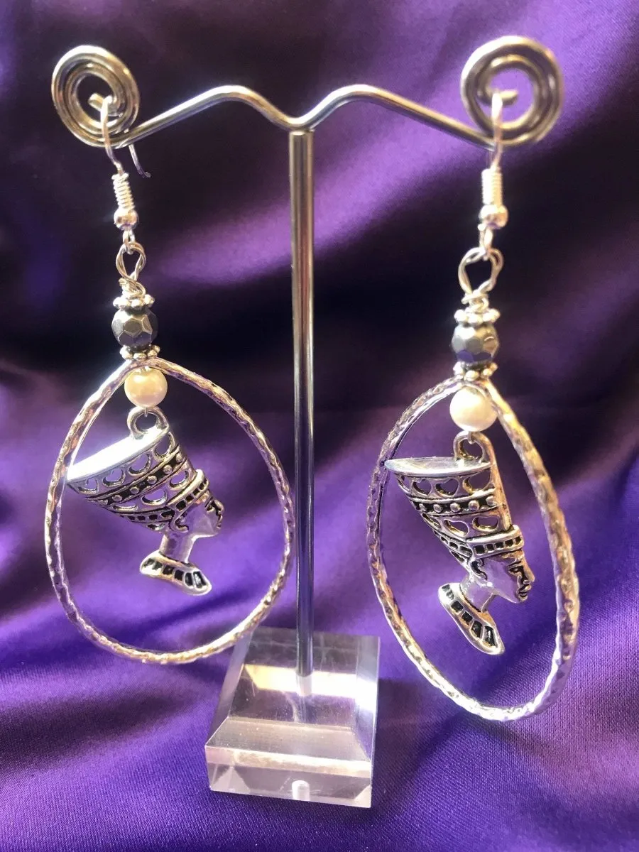 Nefertiti Earrings With Large Silver Hoops