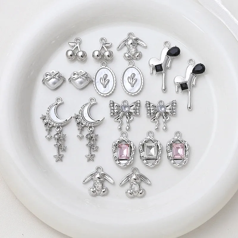 New Chinese Alloy Sweet Cool Style Love Heart Bow Tie Pendant DIY Handmade Ornament Bracelet Necklace Earrings Accessories