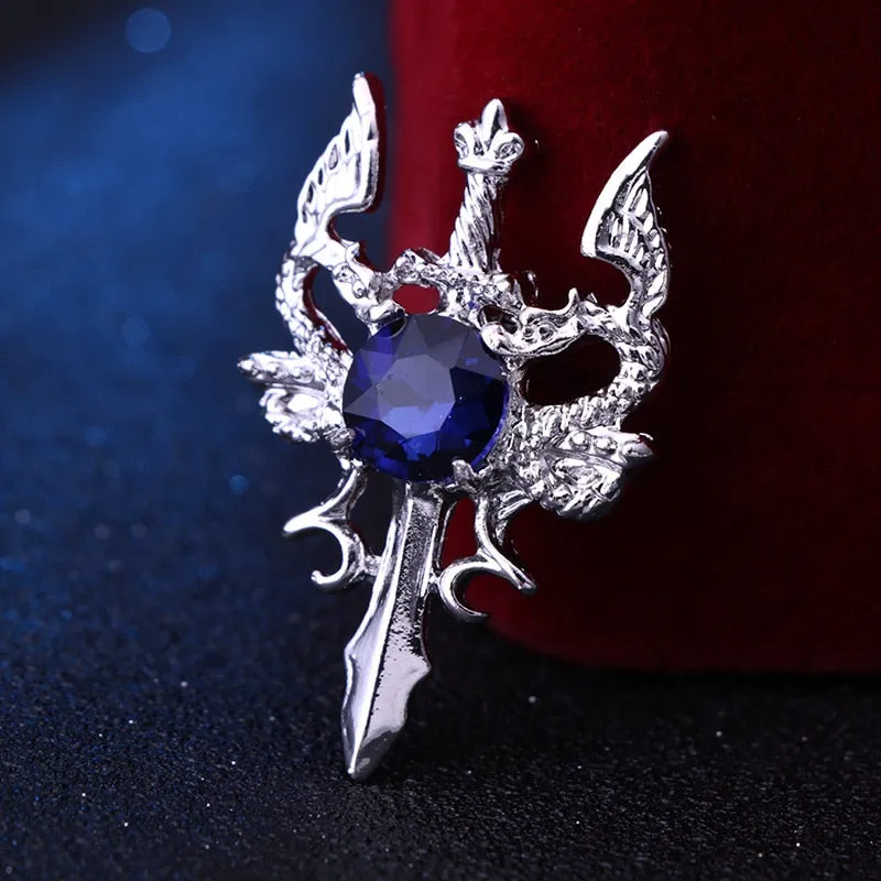 New Vintage Metal Dragon Sword Brooch Pin Animal Rhinestone Lapel Pins Men