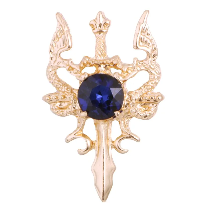 New Vintage Metal Dragon Sword Brooch Pin Animal Rhinestone Lapel Pins Men