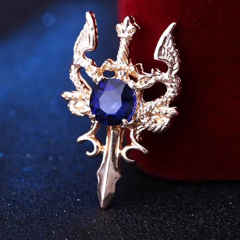 New Vintage Metal Dragon Sword Brooch Pin Animal Rhinestone Lapel Pins Men