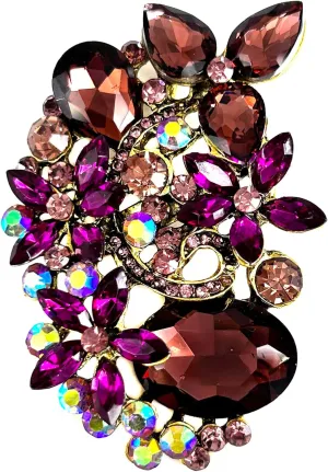 SELOVO Rhinestone Flower Statement Broach Brooch Pin Vintage Gold Tone