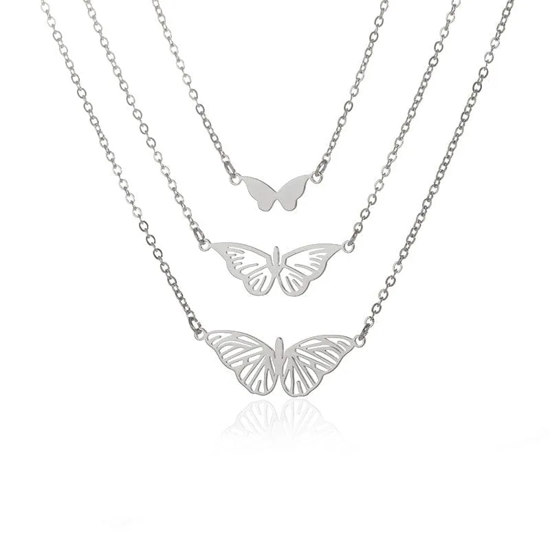Stainless Steel 3 Pieces Butterfly Necklace Set