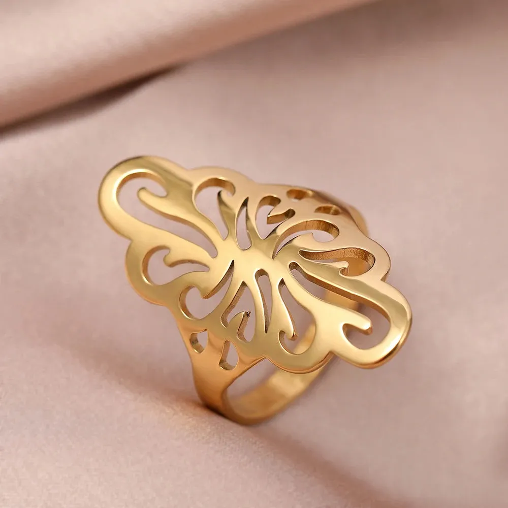 Stainless Steel Rings Irregular Pattern Exquisite Vintage Boho Lady Fashion Trend Ring For Women Jewelry Wedding Memorial Gifts