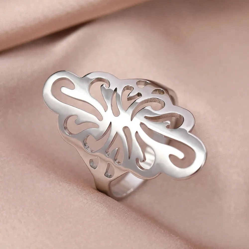 Stainless Steel Rings Irregular Pattern Exquisite Vintage Boho Lady Fashion Trend Ring For Women Jewelry Wedding Memorial Gifts