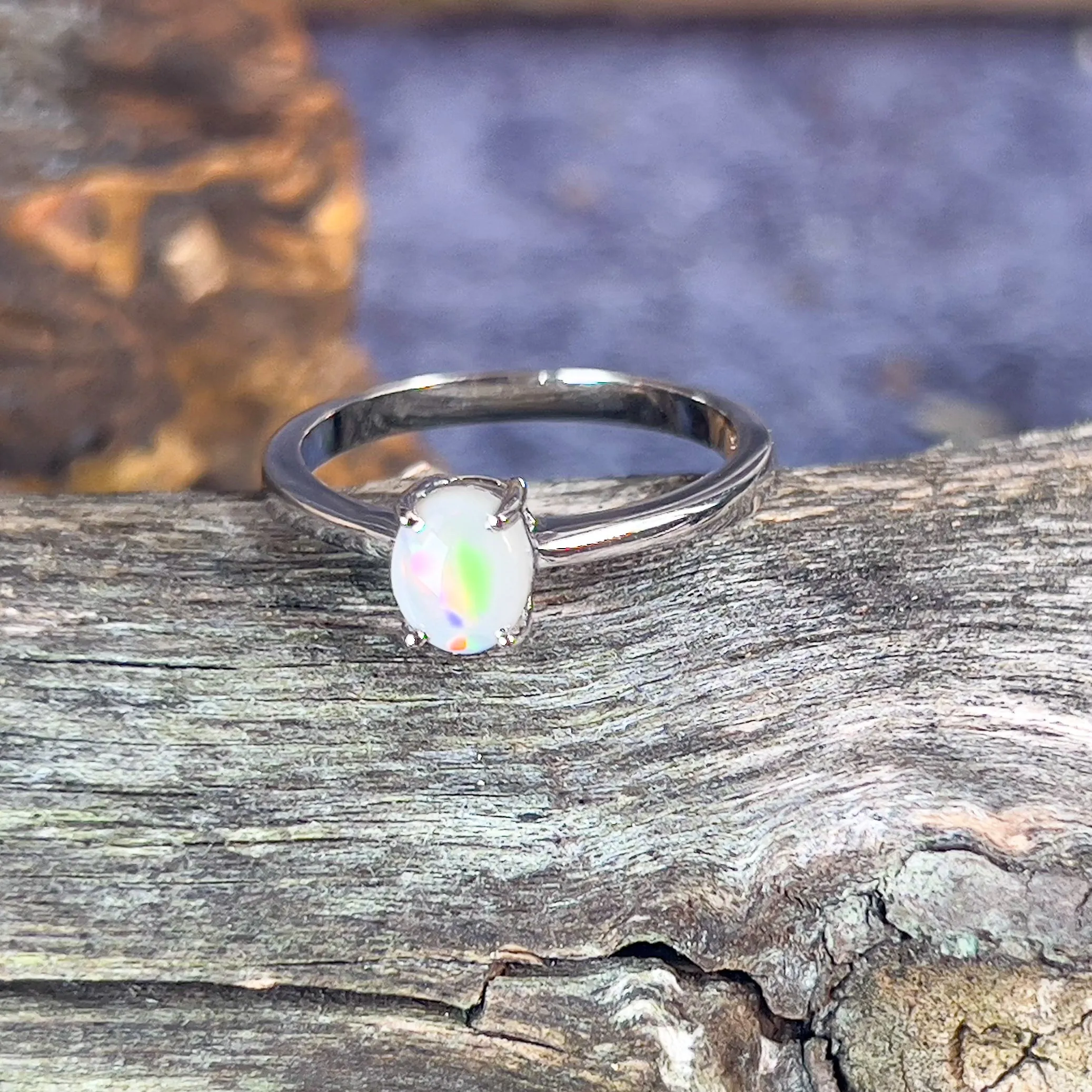 Sterling Silver 6.4x5.2mm Black Opal solitaire ring