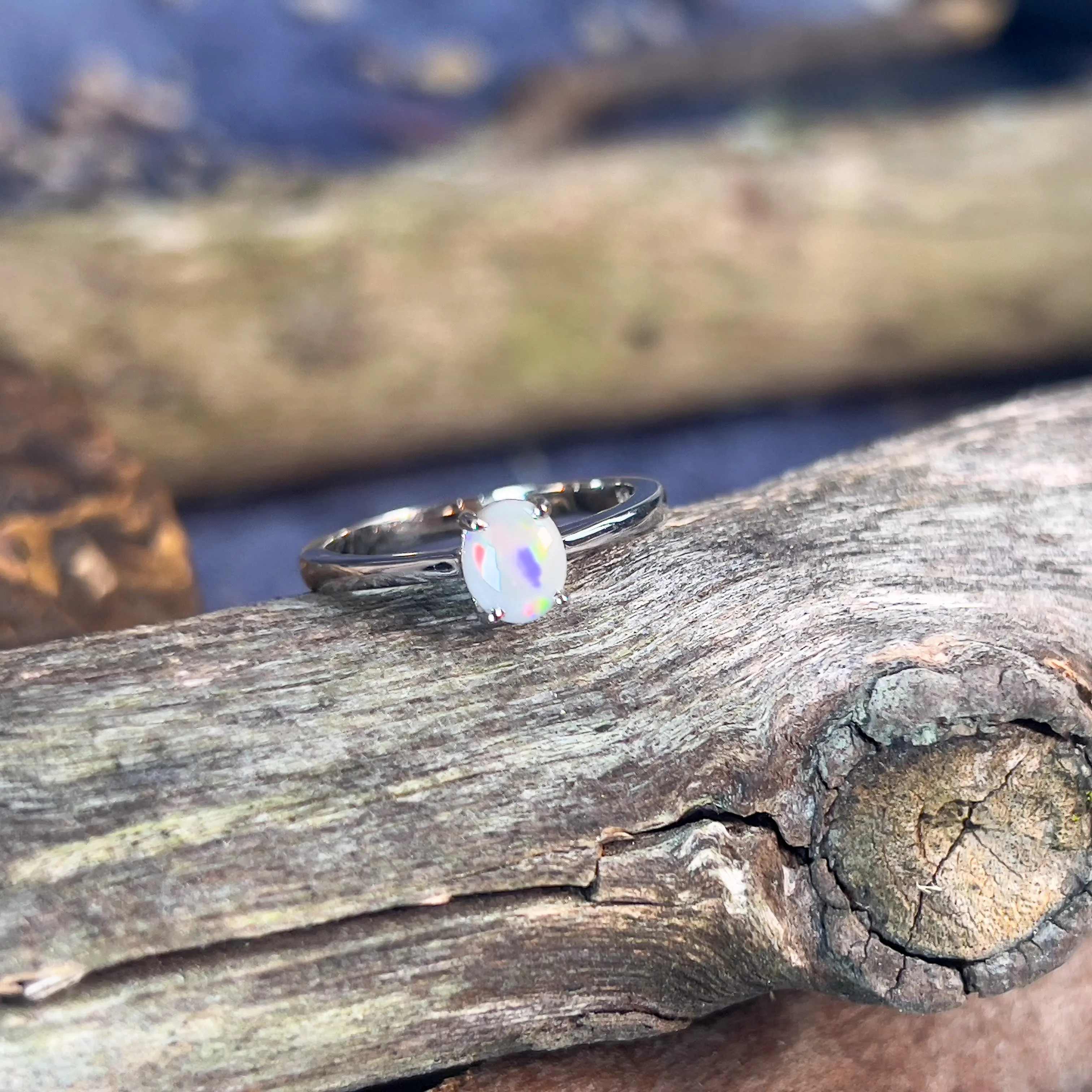 Sterling Silver 6.4x5.2mm Black Opal solitaire ring