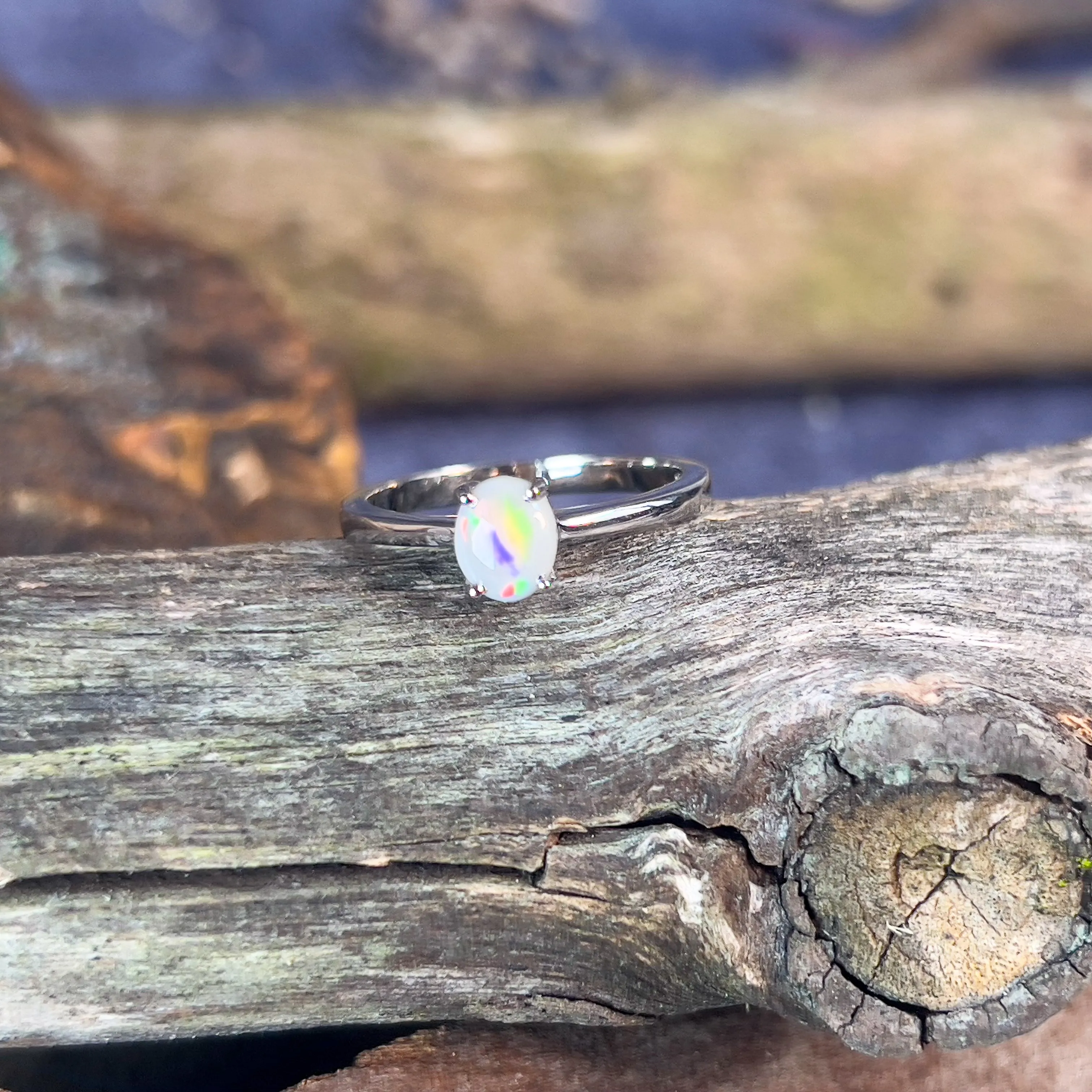 Sterling Silver 6.4x5.2mm Black Opal solitaire ring
