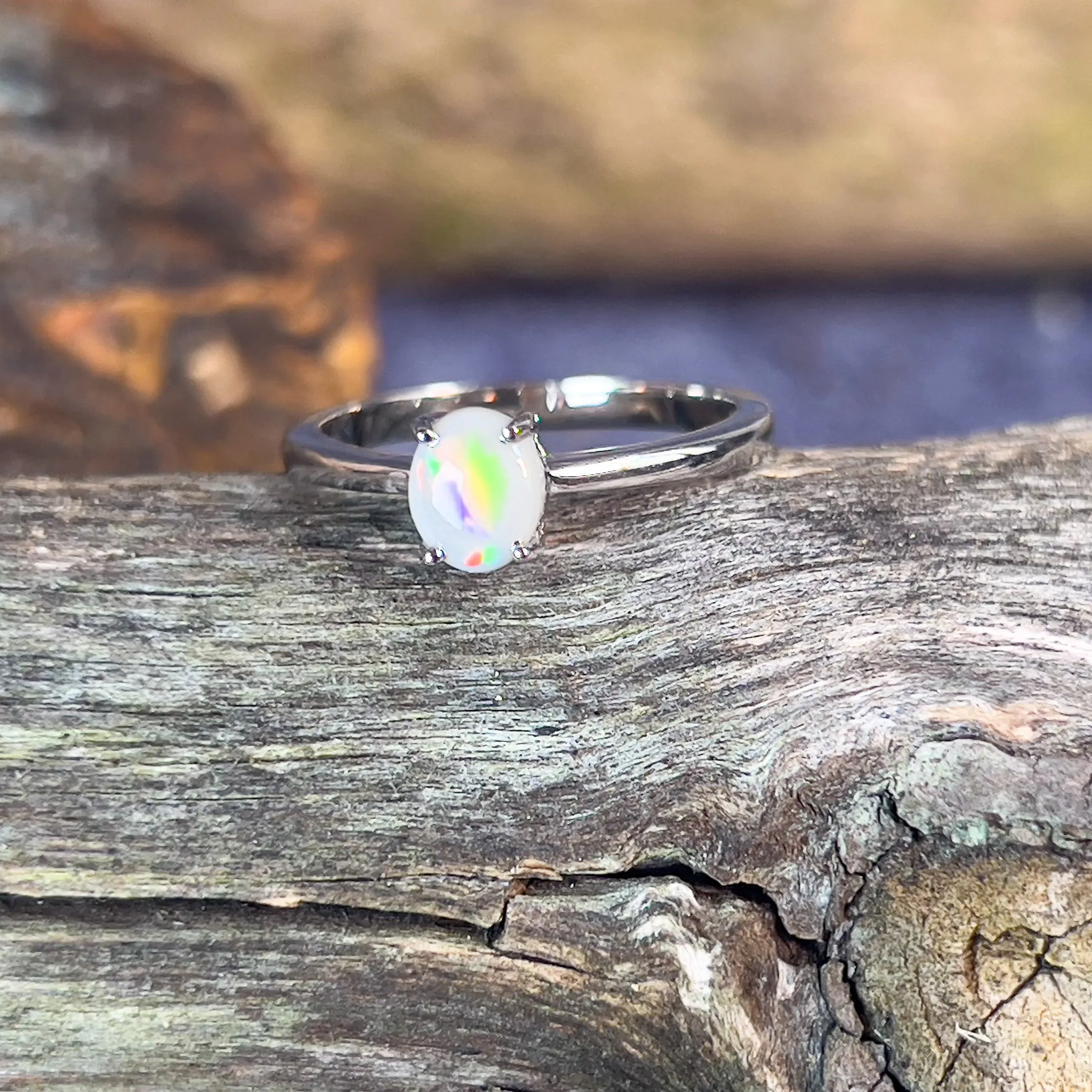 Sterling Silver 6.4x5.2mm Black Opal solitaire ring