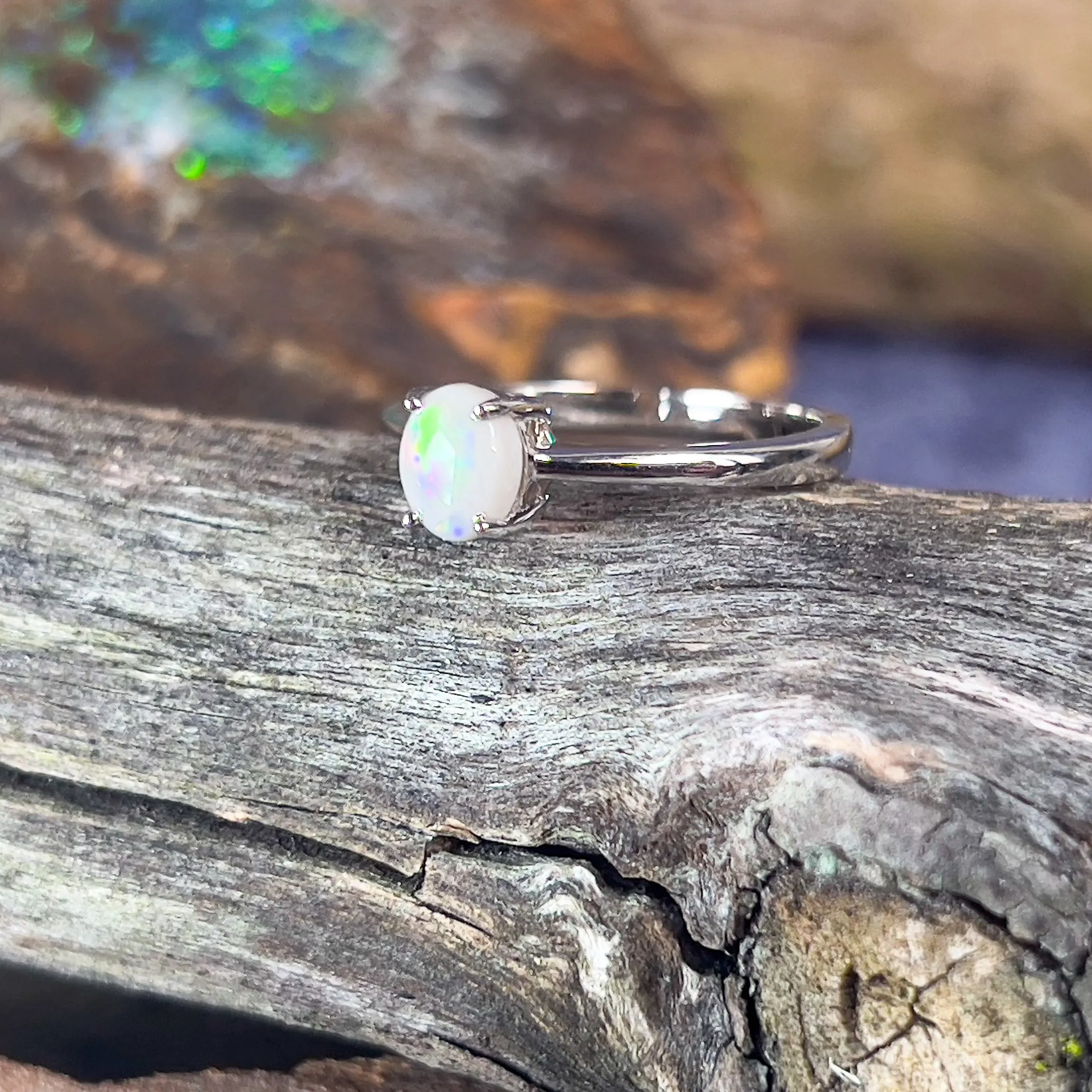 Sterling Silver 6.4x5.2mm Black Opal solitaire ring