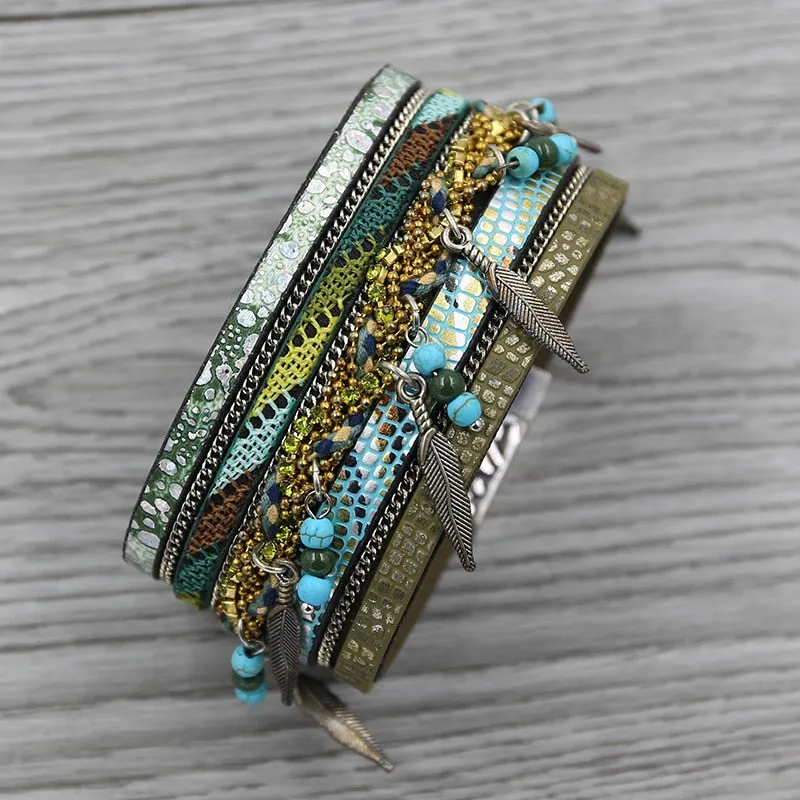 Strathspey green leather bracelet for women | CATICA Couture