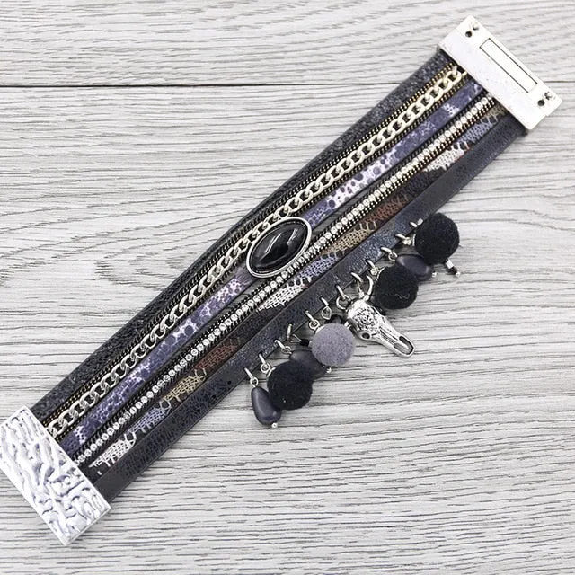 Strathspey green leather bracelet for women | CATICA Couture