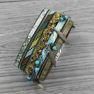 Strathspey green leather bracelet for women | CATICA Couture
