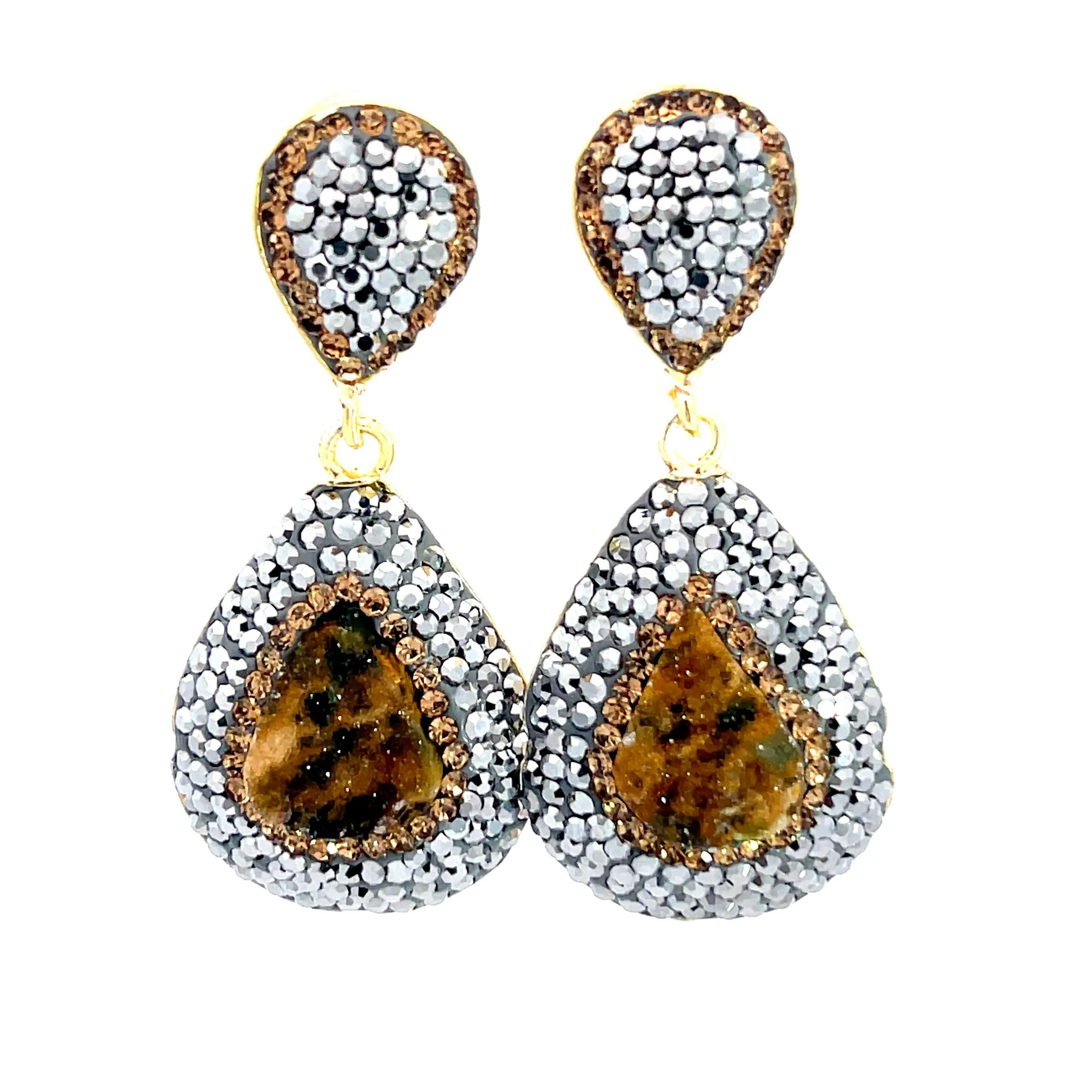 Teardrop Gemstone Crystal Drop Earrings