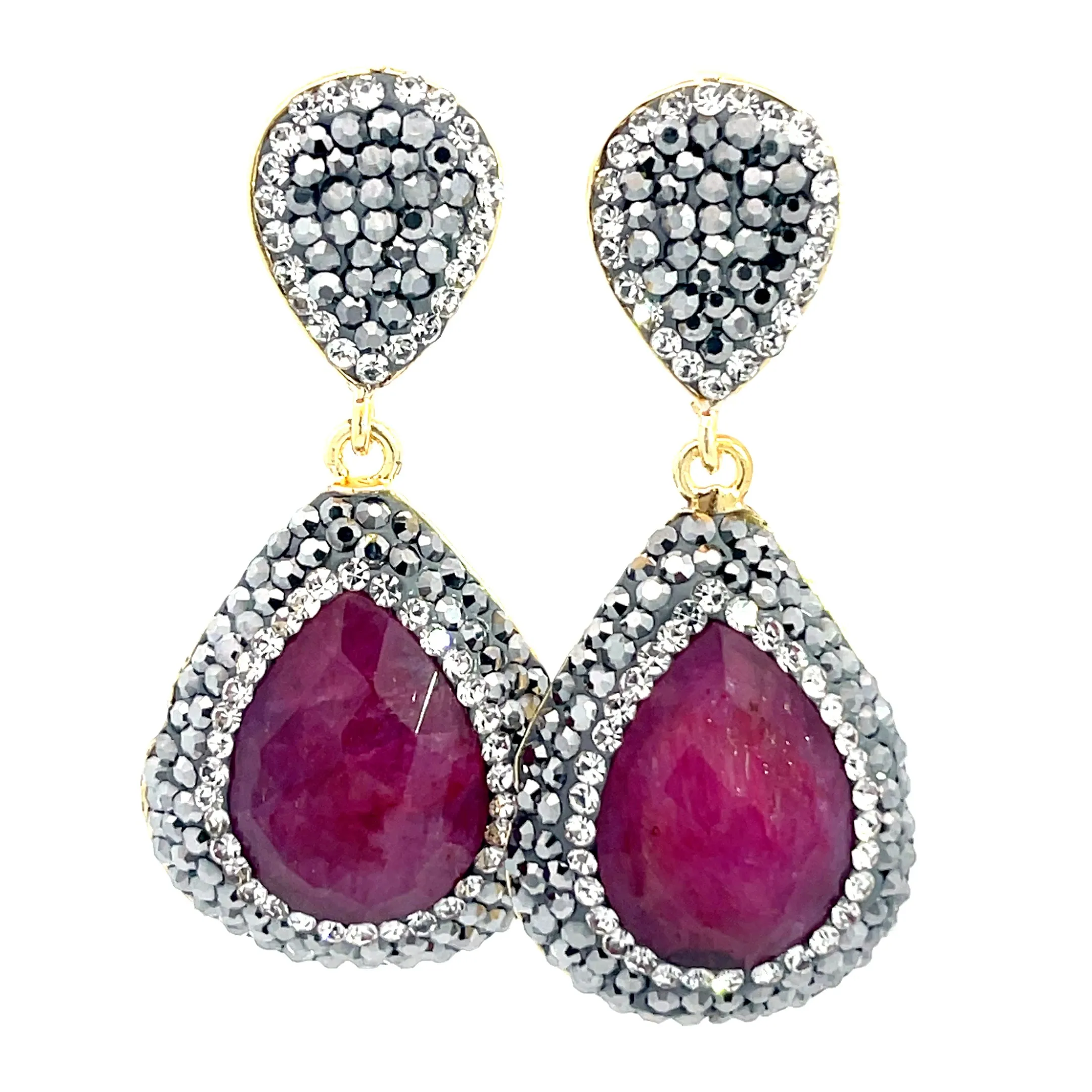 Teardrop Gemstone Crystal Drop Earrings