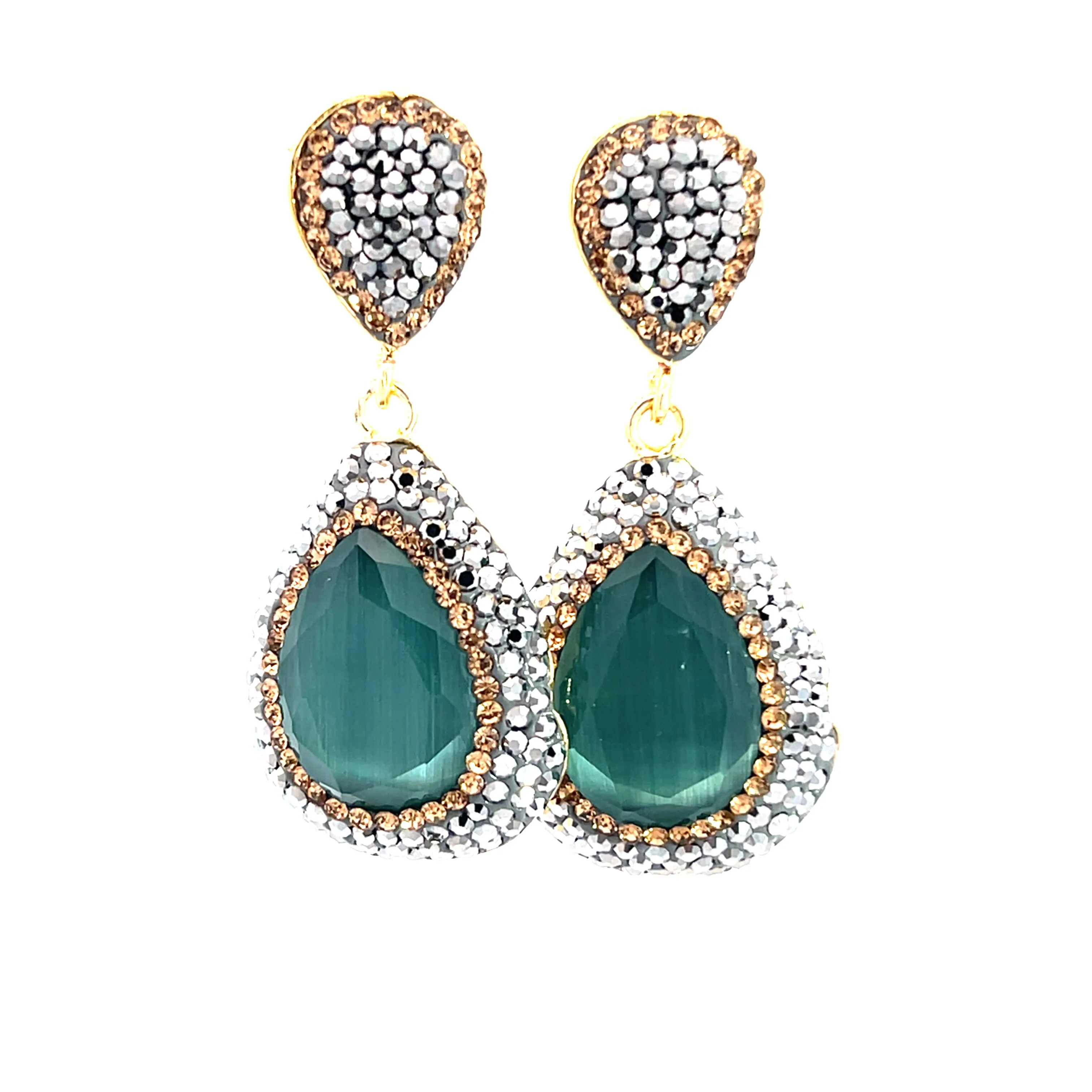 Teardrop Gemstone Crystal Drop Earrings