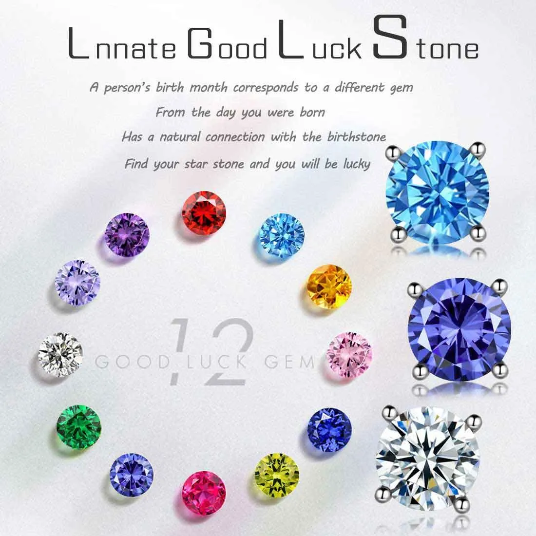 Tokyo Mart Round Birthstone September Sapphire Earrings Stud Women Girls Jewelry Birthday Gift Sterling Silver