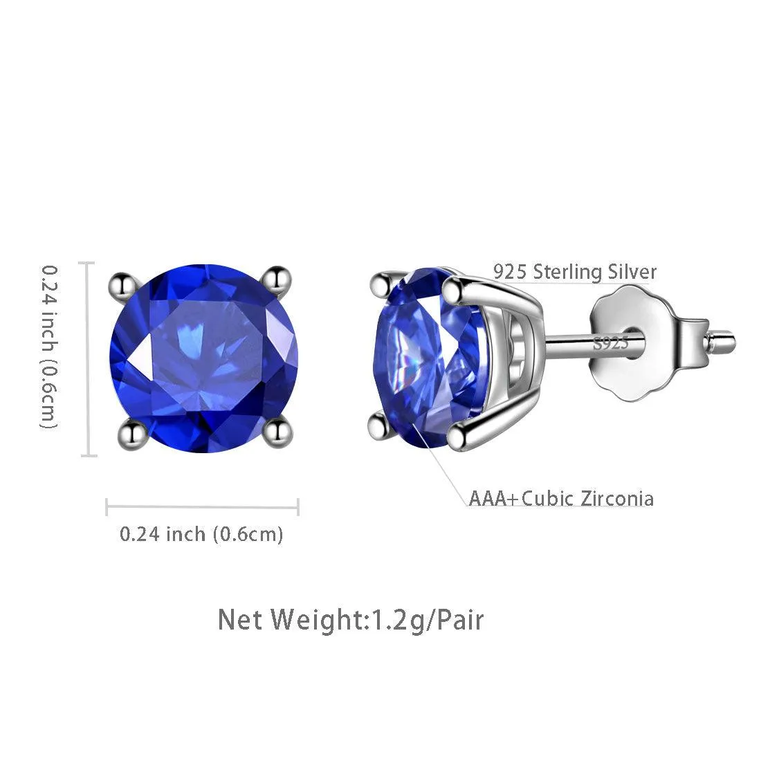 Tokyo Mart Round Birthstone September Sapphire Earrings Stud Women Girls Jewelry Birthday Gift Sterling Silver