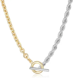Trendy Two Tone Chain Necklace for Women, Mixed Metal Link Necklaces Designer Dupes Jewelry Gifts for Her
