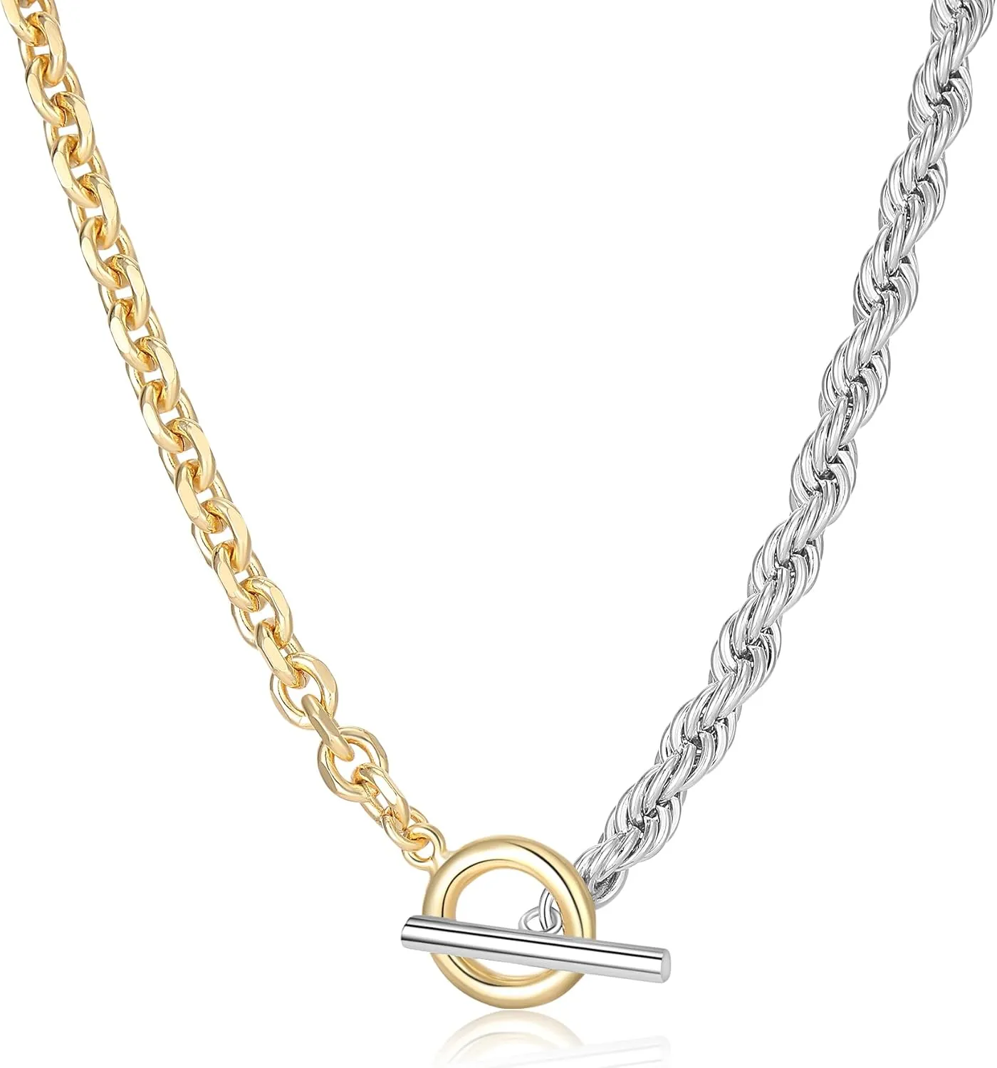 Trendy Two Tone Chain Necklace for Women, Mixed Metal Link Necklaces Designer Dupes Jewelry Gifts for Her
