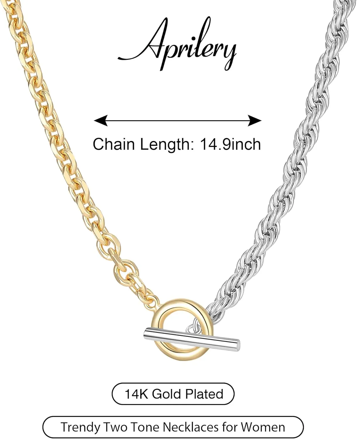 Trendy Two Tone Chain Necklace for Women, Mixed Metal Link Necklaces Designer Dupes Jewelry Gifts for Her