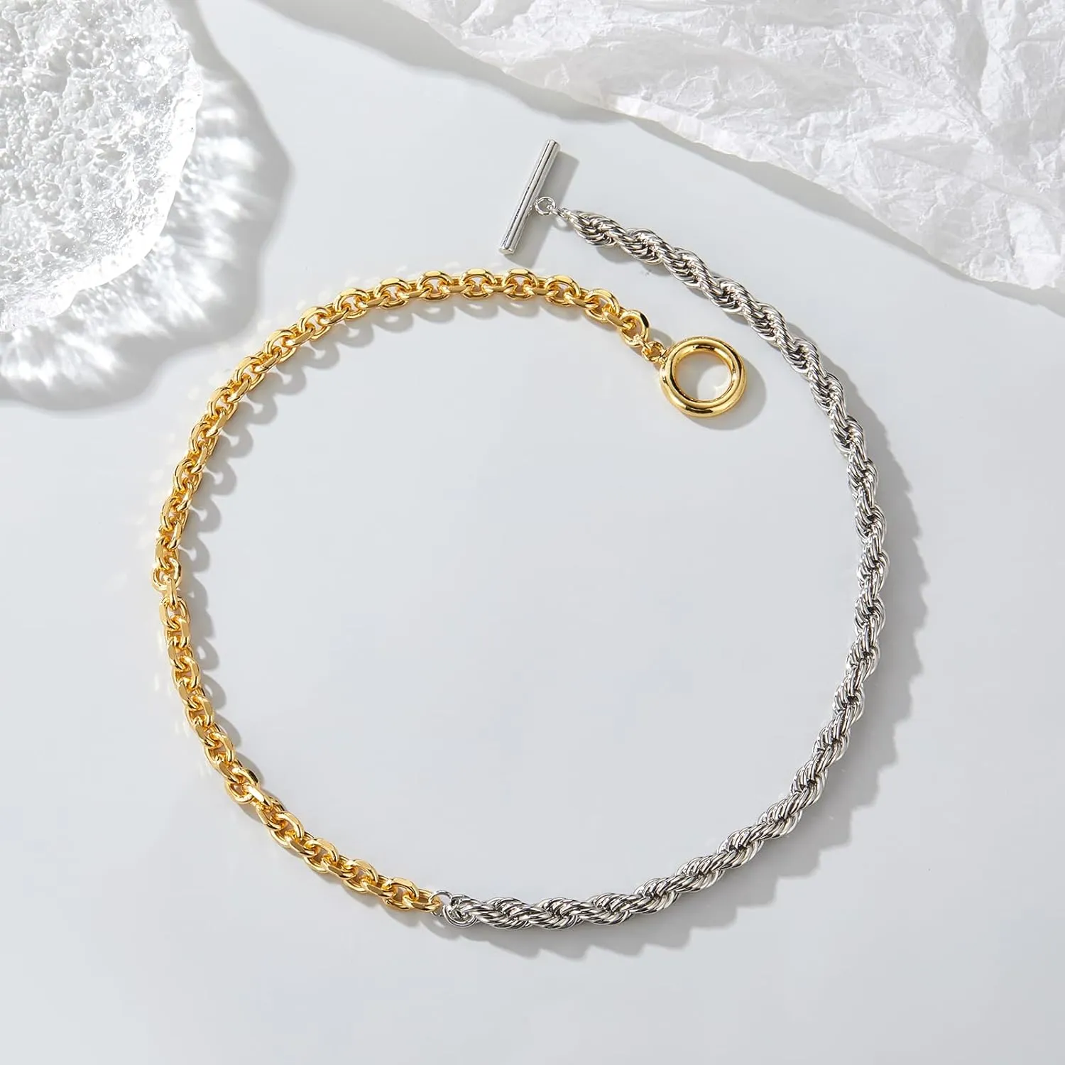 Trendy Two Tone Chain Necklace for Women, Mixed Metal Link Necklaces Designer Dupes Jewelry Gifts for Her