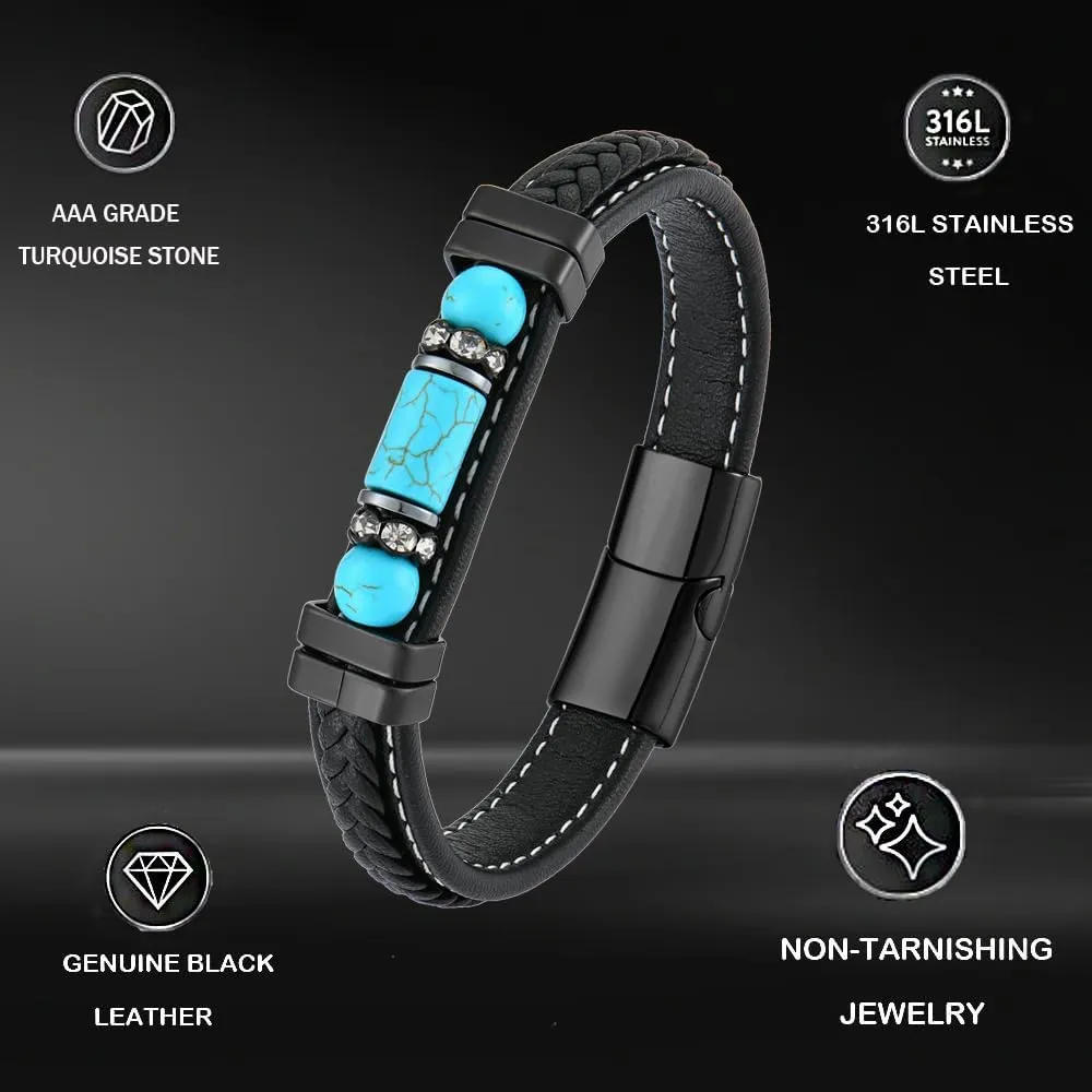 Turquoise Bracelet for Men Leather Men Bracelet