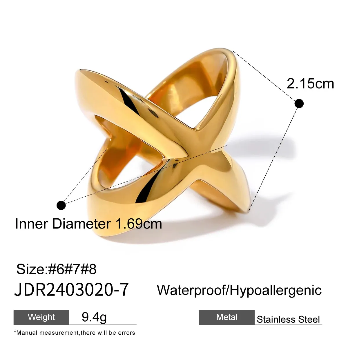 VAIGE 18K Gold Cross Minimalist Waterproof Opening Ring - Personalized Stainless Steel Charm Jewelry Gift