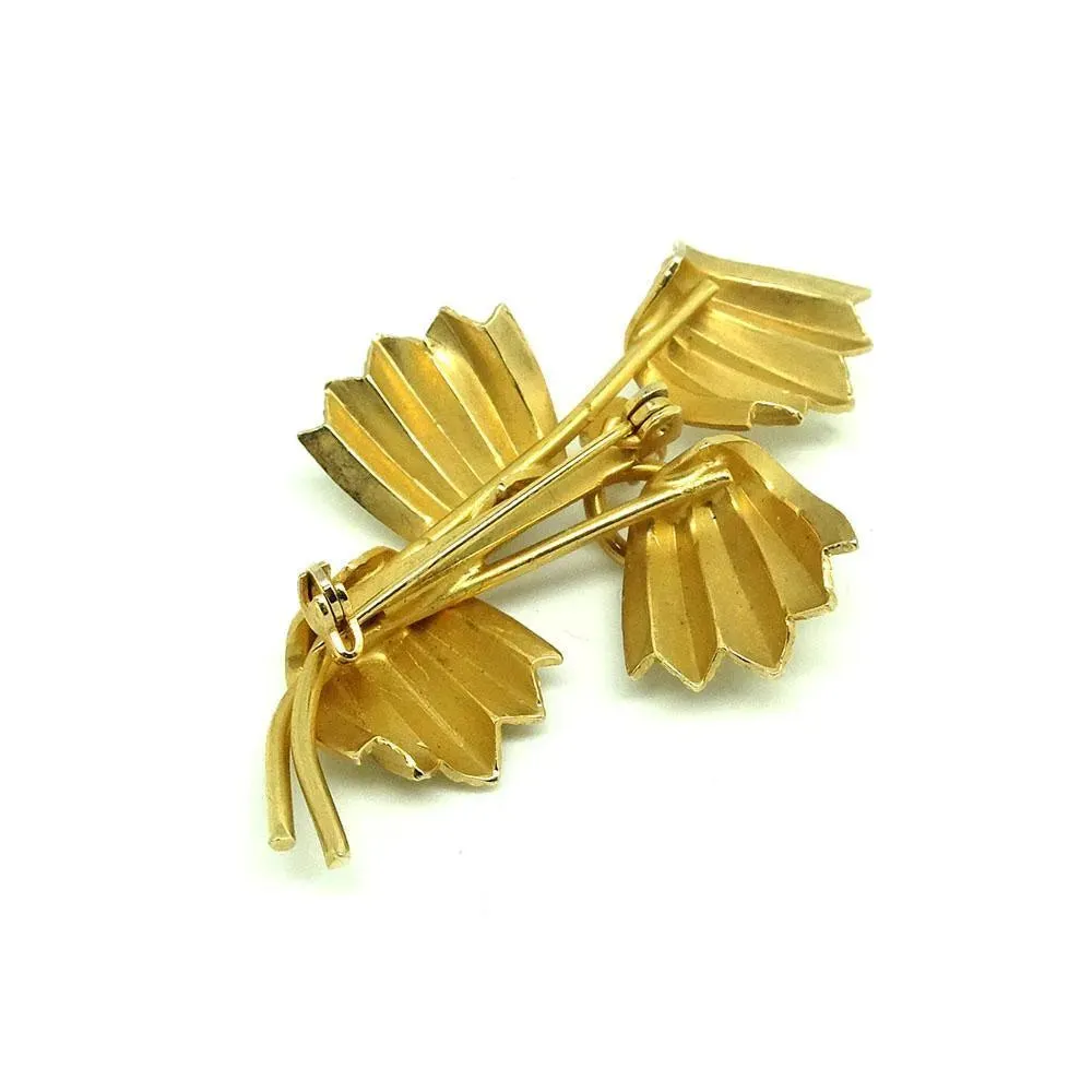 Vintage 1960s Faux Pearl Gold Tone Leaf Brooch