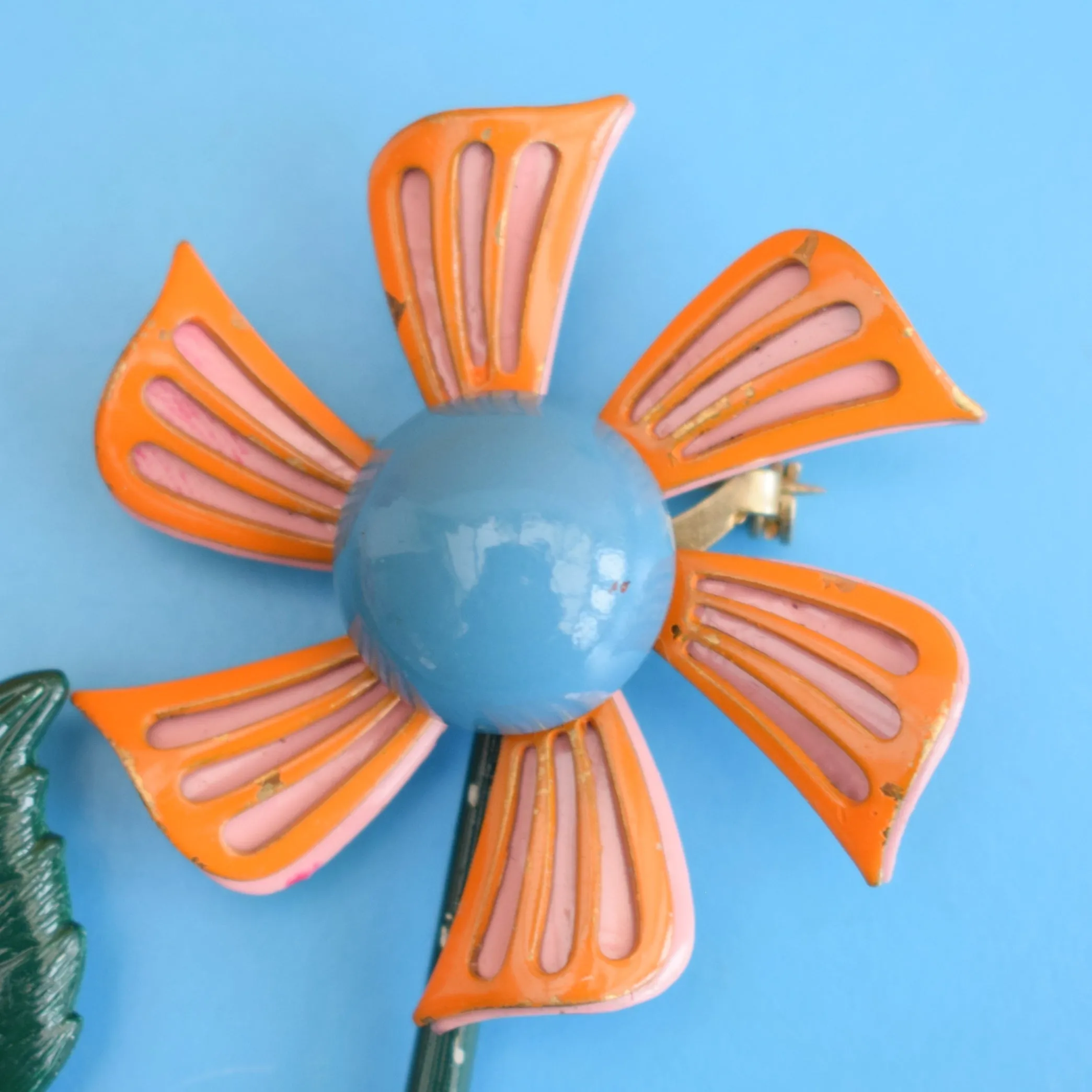 Vintage 1970s Enamel Brooch Flower- Yellow