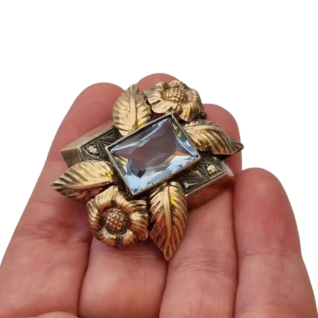 Vintage art deco brooch, blue jewelry wedding, wedding gift for bride.