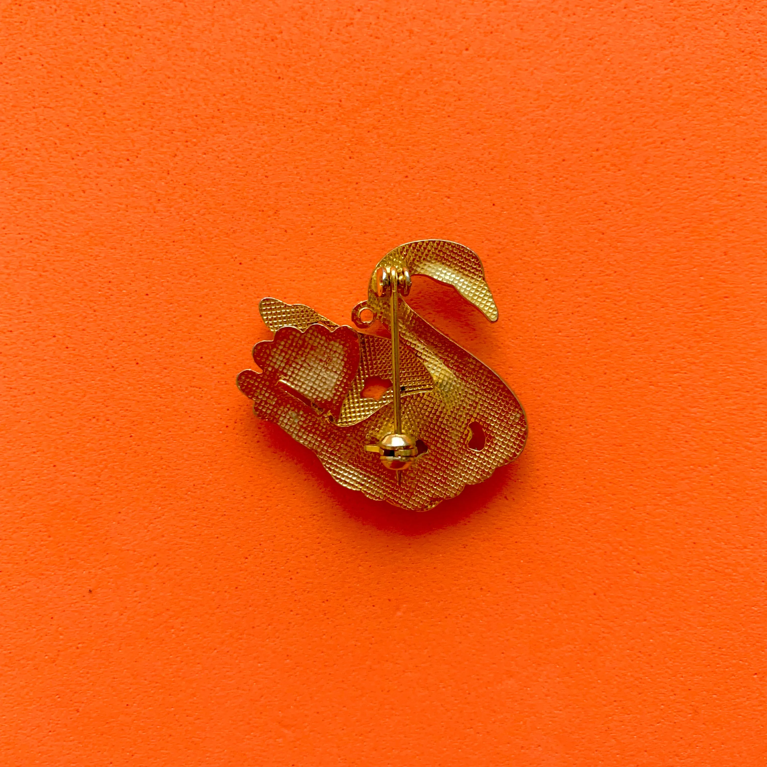 Vintage Gold-Toned Cliosonne Swan Brooch