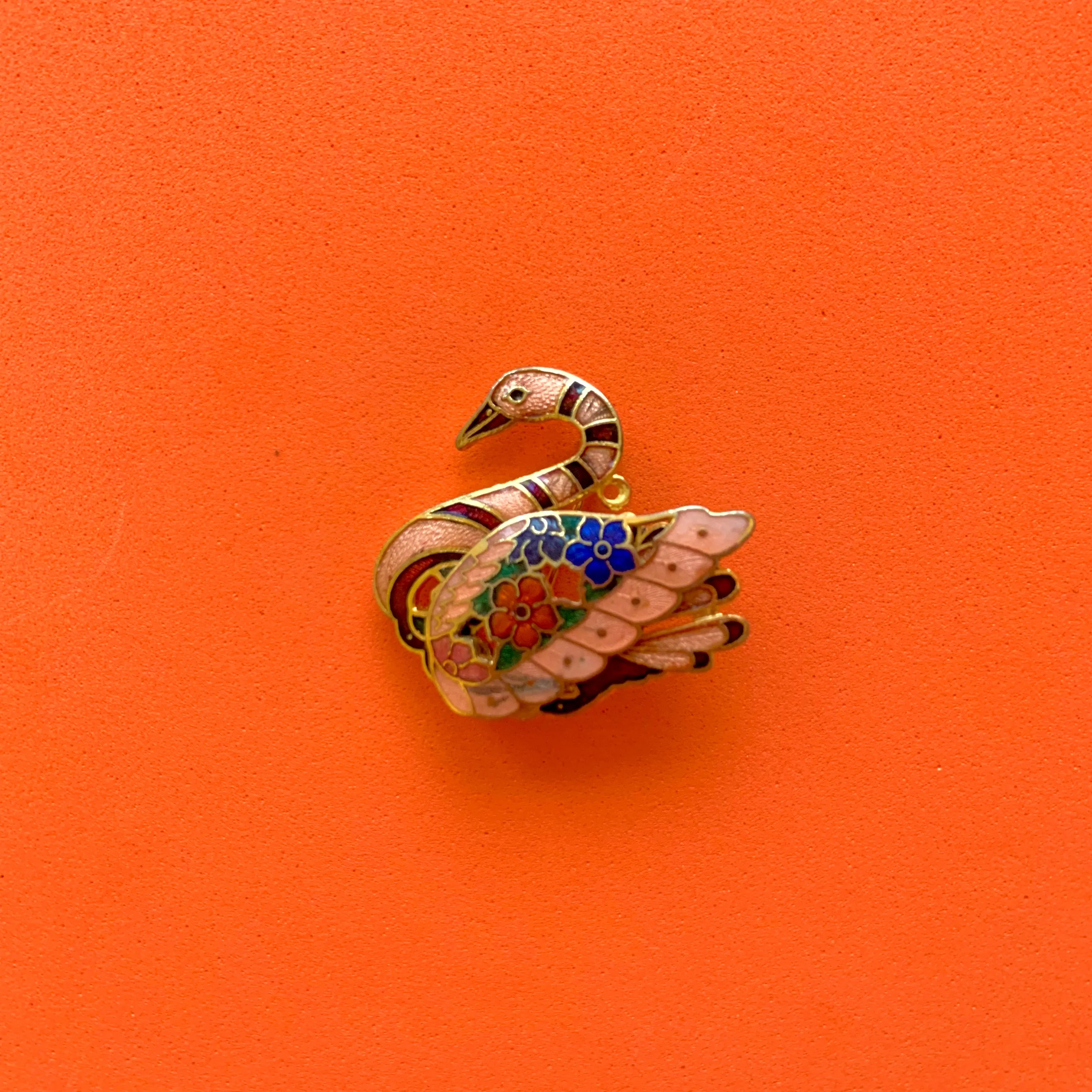 Vintage Gold-Toned Cliosonne Swan Brooch