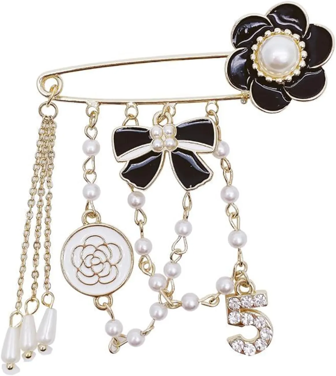 Vintage Imitating Pearl Brooch Number 5 Brooches Pins for Women Fashion Banquet Jewelry