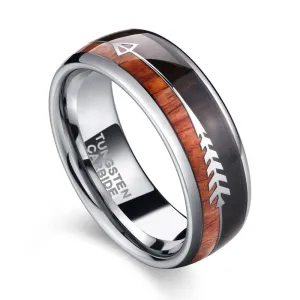 Wood and Arrow Dome Tungsten Men's Wedding Band